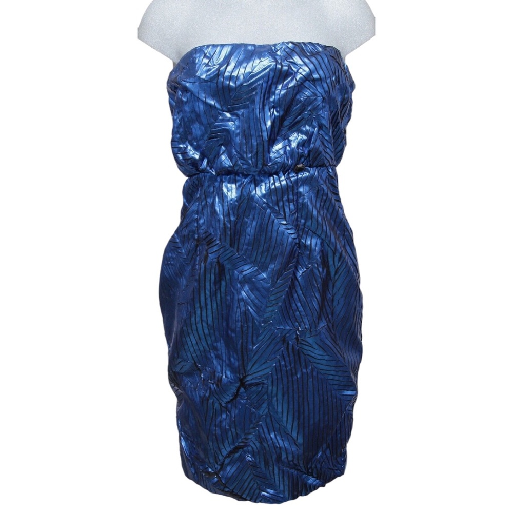 CHANEL Dress Strapless Blue Metallic Gripoix CC Plaque 2012 Sz 40